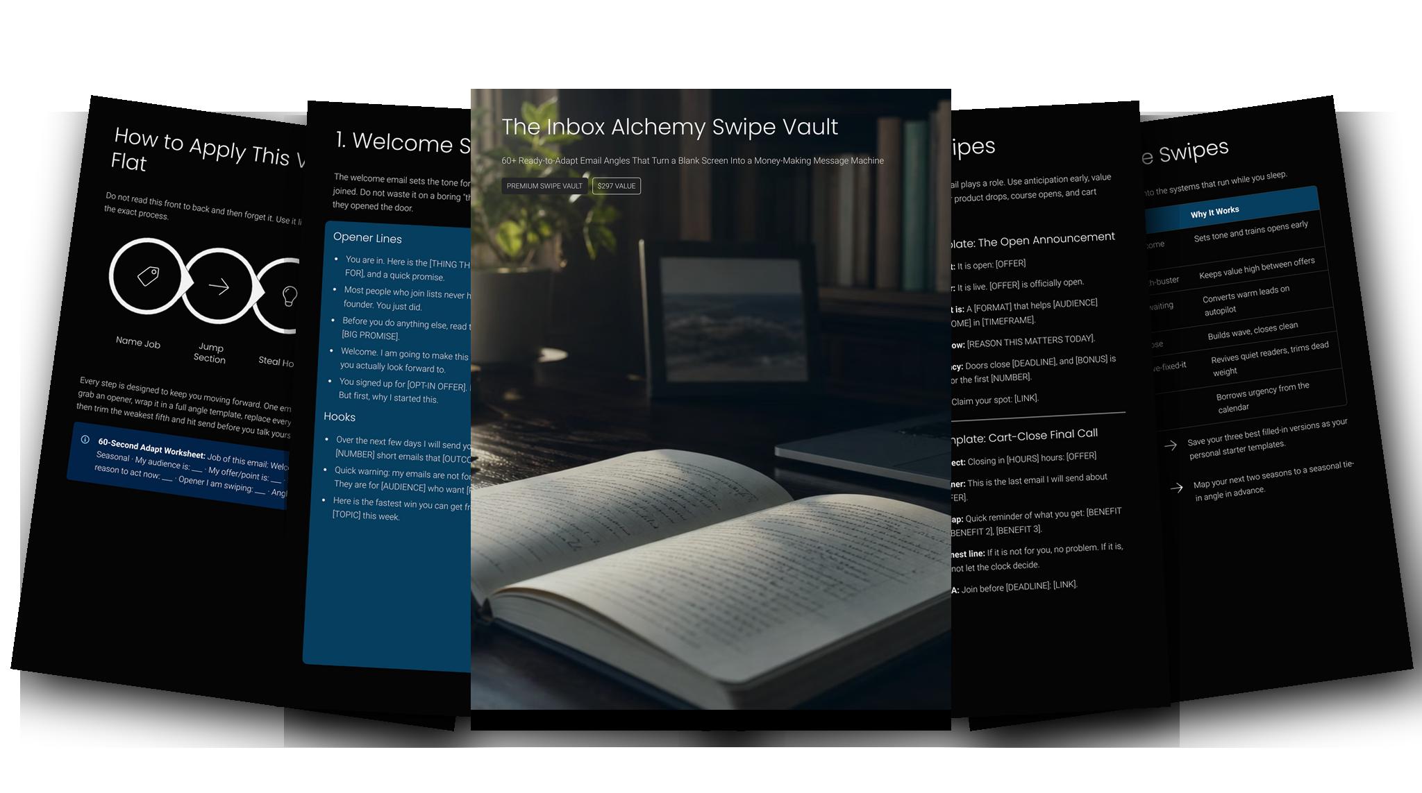 Dark theme — designed PDF, editable PowerPoint, PNG/JPG slides