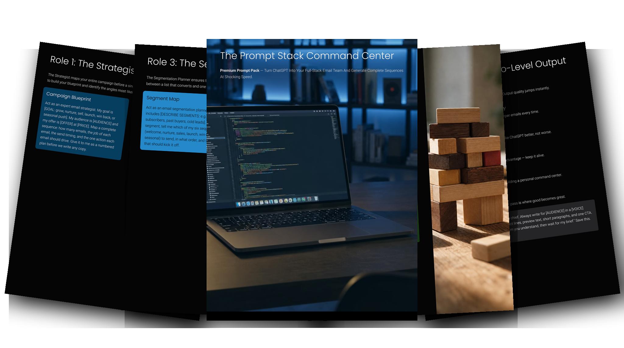 Dark theme — designed PDF, editable PowerPoint, PNG/JPG slides